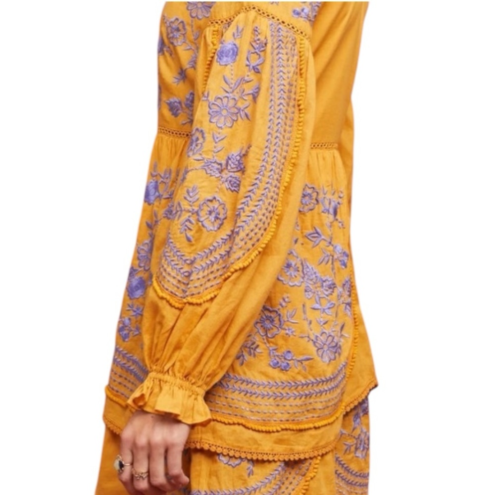 Anthropologie Meadow Rue Lisette Embroidered Tiered Tunic Dress - Yellow - Small - Picture 3 of 8